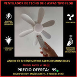 Ventilador de 6 Aspas con Foco Led + Control Remoto